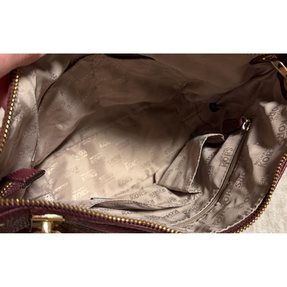 Michael Kors Brooke Large Pebbled Leather Satchel Shoulder Bag Burgundy Gold - Picture 5 of 9